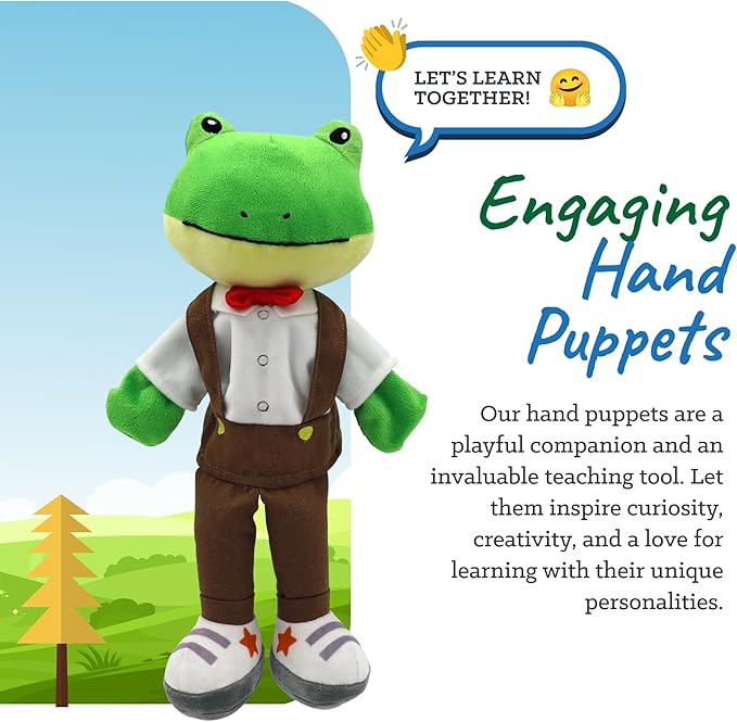 Sharewood Forest Friends Freddy The Frog Hand Puppet - Stuffed Animal for Toddlers, Kids, Teachers, Daycare & School - Perfect for Puppet Theatre and Creative Play