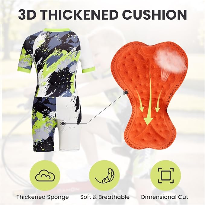 Gogokids Boys Cycling Jersey Youth Bike Suit with 3D Cushion, Kids Teen Short Sleeve Bicycle Clothes