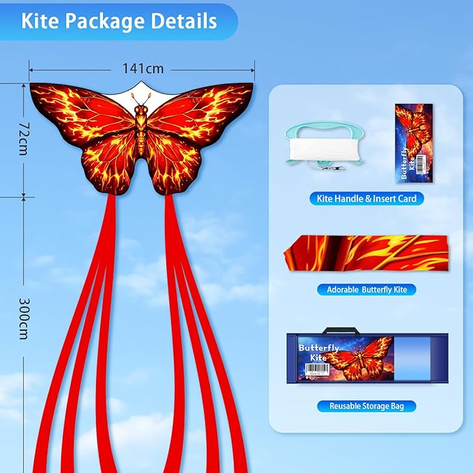 Butterfly Kites for Kids & Adults, Easy to Fly Design with Long Tail for Stability, for Kids Ages 4-8 & Beginners, Beach & Park Use | Family Outdoor Fun