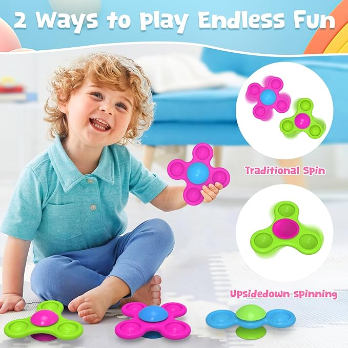 Suction Spinner Toys for Babies Silicone Baby Bath Toys for Kids Ages 1-3 Boy Girl Gift,Pop Spinner Sensory Toy for Baby Infant Suction Cup Toddler Travel Toy,Easter Basket Essentials