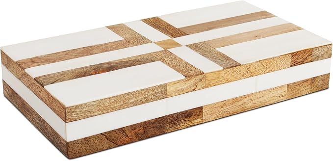 Handicrafts Home White Large Decorative Storage Box with Lid Wooden Decorative Box Coffee Table Storage Box Living Room Organizer Storage Box – Resin Inlay Patisserie Delight Collection- 12x6x2