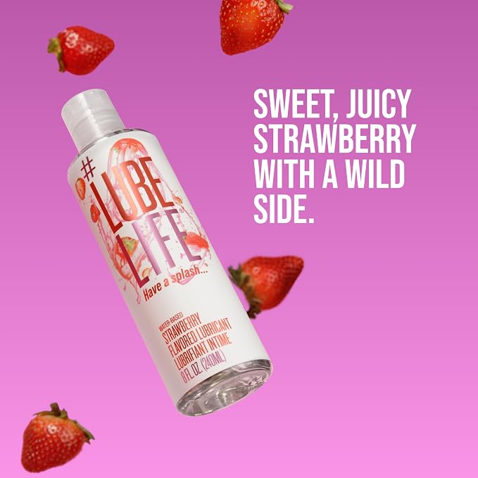 LUBELIFE Water-Based Strawberry Flavored Lubricant, Personal Lube for Men, Women and Couples, Made Without Added Sugar, 8 Fl Oz
