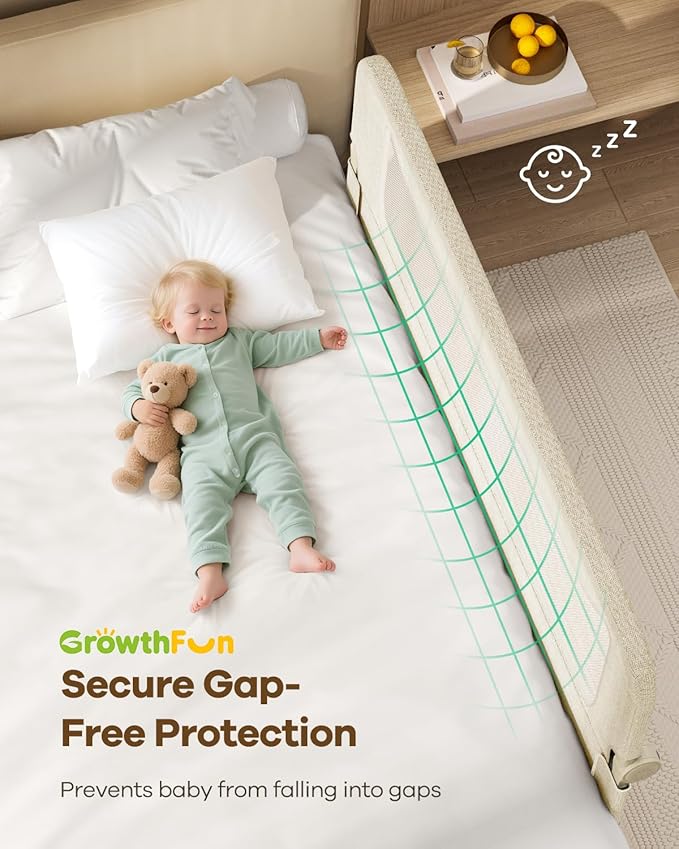 Foldable Bed Rail for Toddlers, 59in Reinforced Carbon Steel Frame&Connectors, Breathable Cationic Fabric, Safety Toddler Bed Rails for Queen, King, Twin, Full, No-Tool Setup.