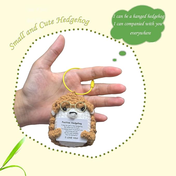 Crochet Easter Basket Stuffers Positive Hedgehog, Crochet for Friend Mom Grandma Dad Grandpa Daughter Son Mini Gifts, Emotional Coworker Sister Brother Support Small Birthday Gifts