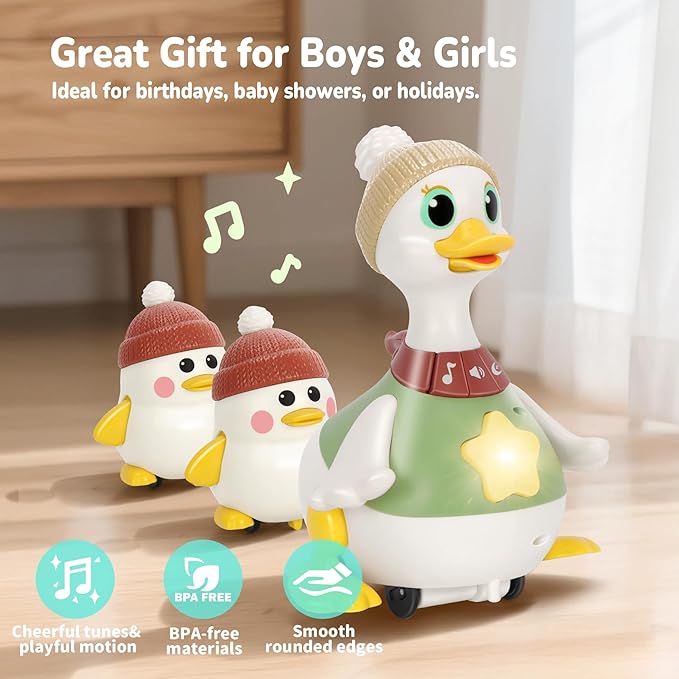 Hestiasko Dancing Duck Toy for Babies 6-36 Months – Musical Crawling & Tummy Time Toy Set with Magnetic, Walking Toddler Interactive Baby Toys for Toddlers 1-3 Birthday Easter Gifts for Boys Girls