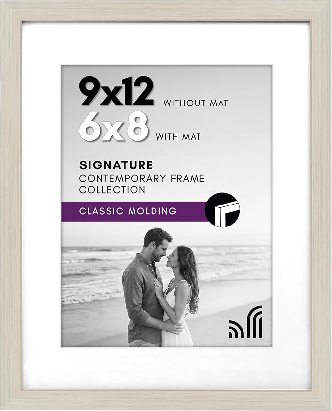 Americanflat 9x12 Picture Frame with Shatter-Resistant Glass - Use as 6x8 Frame with Mat or Display 9x12 Photo Without Mat - Signature Collection - Picture Frames for Tabletop and Wall - Light Wood | Shatter-resistant glass, wall or tabletop display wi...