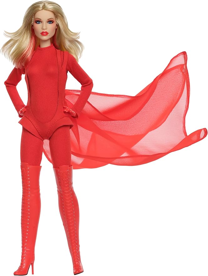 Barbie Signature Doll, Kylie Minogue Posable Collectible in “Padam Padam” Music Video Outfit with Red Bodysuit, Chiffon Cape and Lace-Up Boots