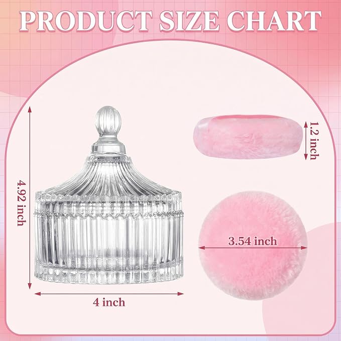 2 Pcs Large Body Powder Puff and Container Powder Container with Puff Powder Puff Crystal Container Soft Washable Reusable Velour Face Body Glitter Powder Puff Wet Dry Makeup (Pink 1)