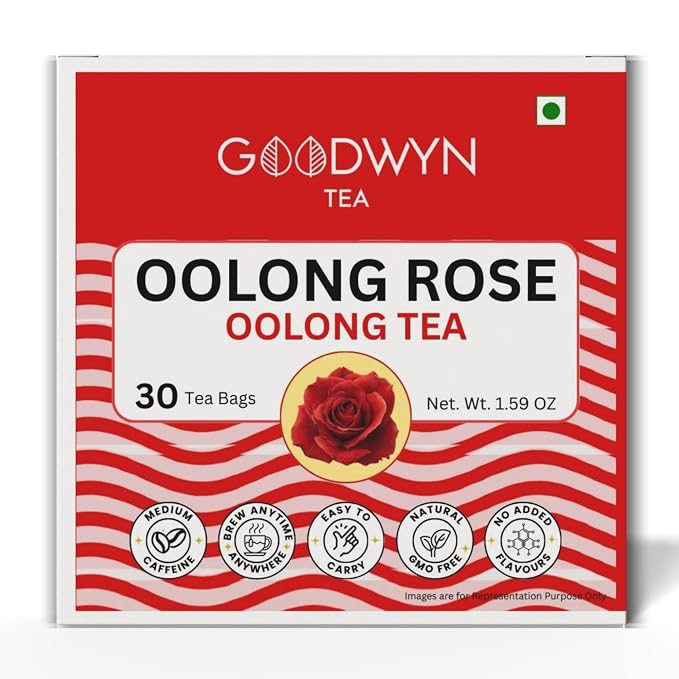 Goodwyn Oolong Rose Tea, 30 Tea Bags | Premium Oolong Tea with Rose Petals | Low Caffeine | Plastic Free Bags | Smooth Floral Blend