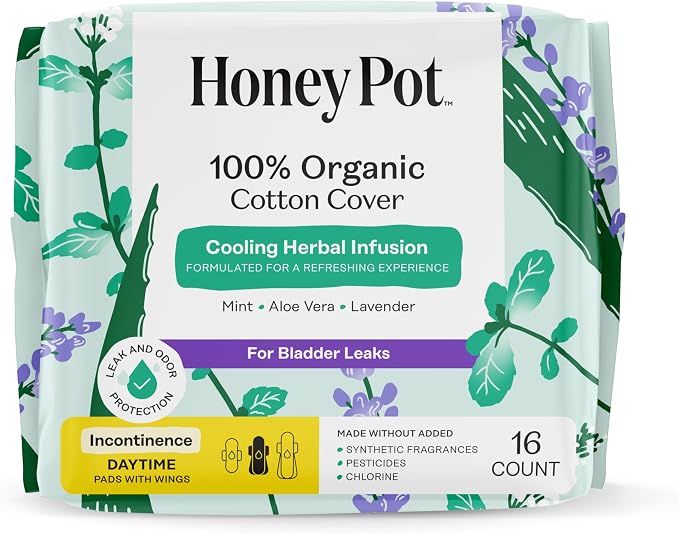 The Honey Pot Company - 64ct - Herbal Pads for Women - Organic Incontinence Daytime w/Wings. Infused w/Essential Oils for Cooling Effect & Postpartum Essentials - Feminine Care