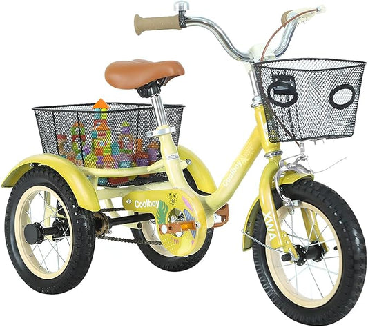 Kids Tricycle with Safety Features, Wide Anti-Skid Tires, Storage Basket, Soft Cushion Seat, Red