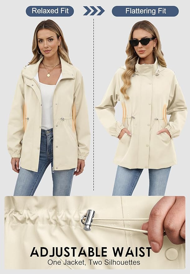Zando Rain Jacket Women Waterproof - Lightweight Rain Coat with Hood Windbreaker Trench Raincoat for Women 2026 S-2XL