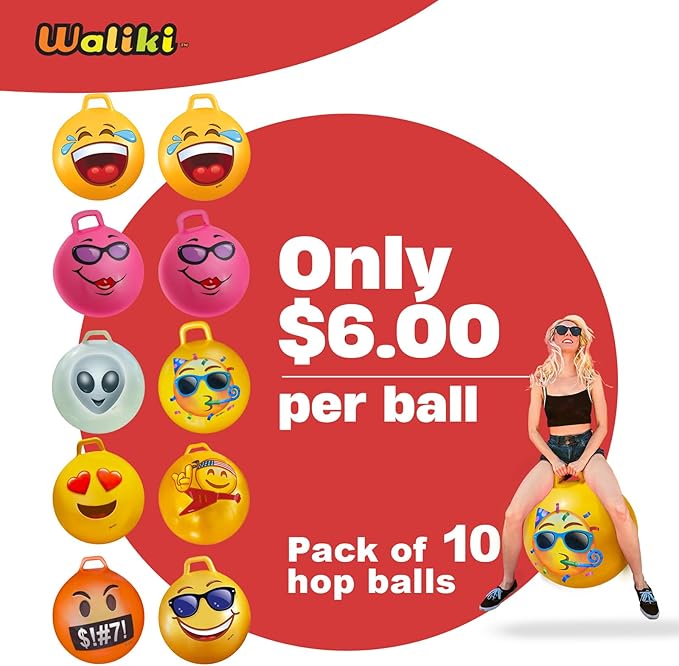 WALIKI Hopper Ball Party Pack | Set of 10 Bouncy Balls for 3 4 5 6 Year Olds | Fun Outdoor Birthday Games & Party Favors