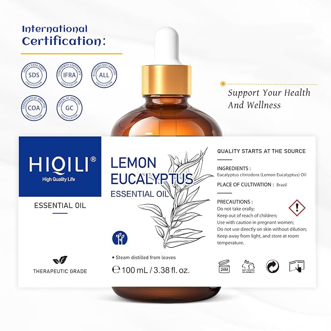 HIQILI Lemon Eucalyptus Oil, for Spray, Diffuser, Indoors, Outdoors, Garden, Yard - 3.38 Fl Oz