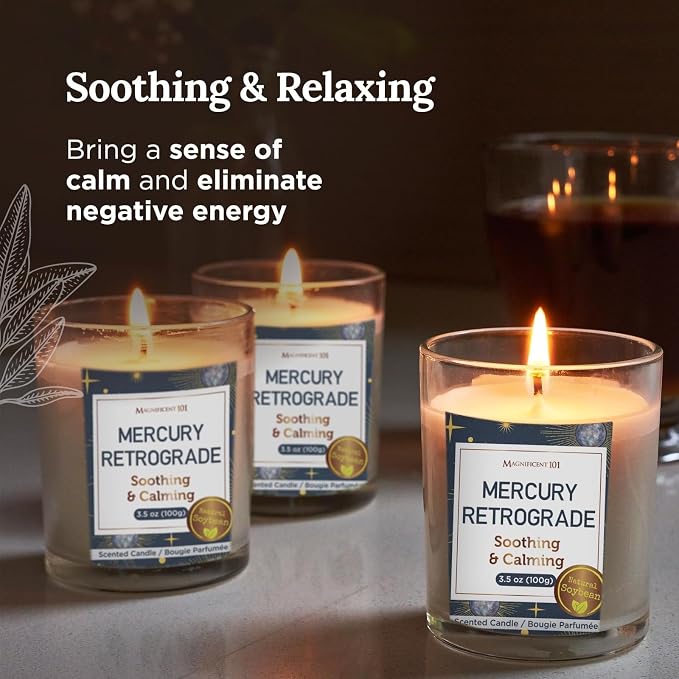 Magnificent 101 Mercury Retrograde Chakra Aromatherapy Candles - 3-Pack (3 x 3.5 Oz) Black - 42-Hour Burn, 100% Soy Wax - Smoke Remover & Manifestation Candle