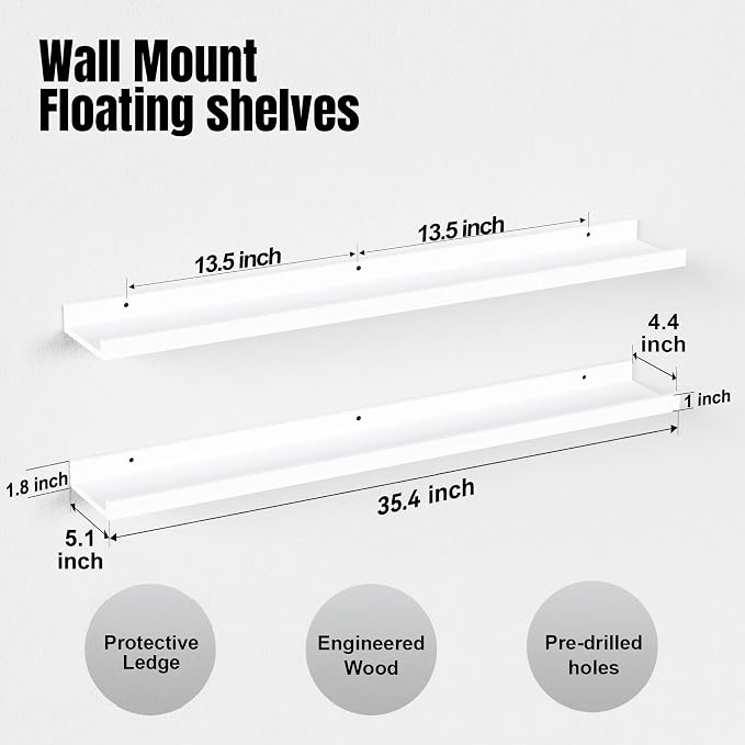 Boswillon Floating Shelves Set of 2, Long Wall Shelf with Lip, 36in, Oak | Display Ledge Shelf for Room Wall, Wall Decor Shelves for Bathroom, Living Room, Bedroom, Kitchen, Nursery Room, Modern, Wood