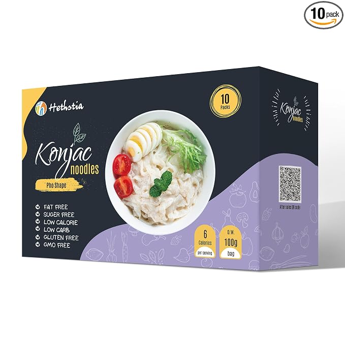 Hethstia Shirataki Noodle, Vegan Pho Konjac Noodle Ready to Eat Plant-Based | Keto Friendly, Gluten Free, Sugar Free, Non Gmo, Low Calorie, Convenient Meal Option, Asian Cuisine Inspired
