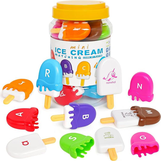 Letters Matching Ice Cream Alphabet Learning Toys,Counting Animals and Color Sorting Set Preschool Learning Activities Stacking Toys,Upper & Lowercase ABC Game Montessori Toys Gift for 3+Year Old Kids