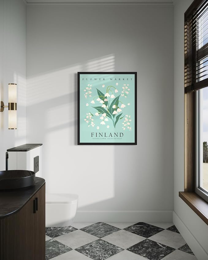 Finland, Lily of the Valley Art Print Poster, Flower Market Wall Art, Floral Artwork Decor for Bedroom, Kitchen, Bathroom, Livingroom Decoration 52 (Finland, Lily of the Valley, 36"L x 24"W, Unframed)