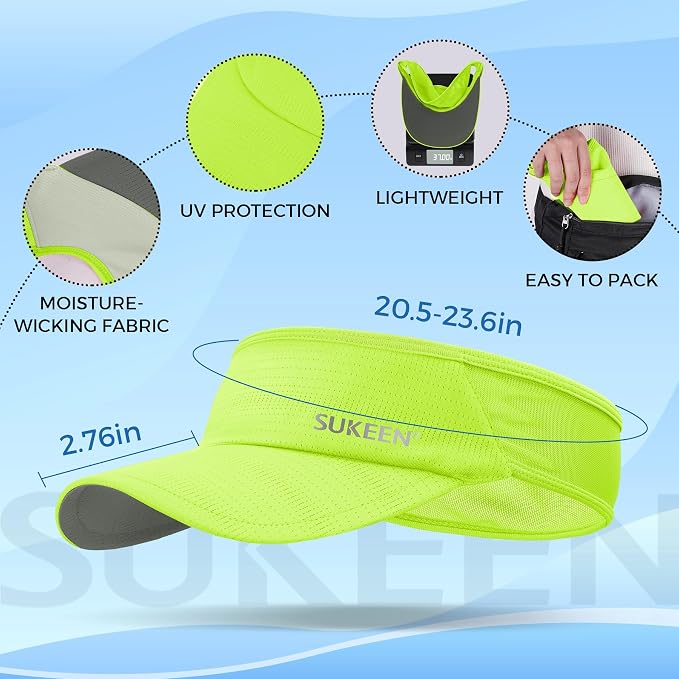 Sukeen Lightweight Sports Sun Visor Hat for Men Women | Packable, breathable, quick-dry, UPF50+ cooling visor hat, stretch fit, for running, tennis, golf, pickleball, softball