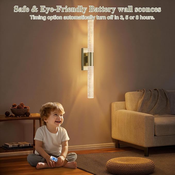 camuucci Battery Operated Wall Sconces Set of 2, Rechargeable Wall Lights | 12000mAh Long-Lasting Battery,Dimmable Cordless Sconce,No Wiring Needed for Bedroom,Living Room,Brown 20.9-Inch