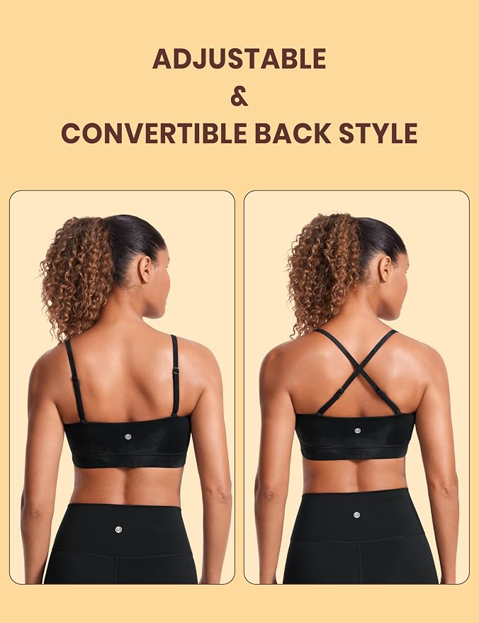 CRZ YOGA Butterluxe Womens Adjustable Spaghetti Thin Strap Sports Bra - Padded Wireless Square Neck Workout Yoga Clothes