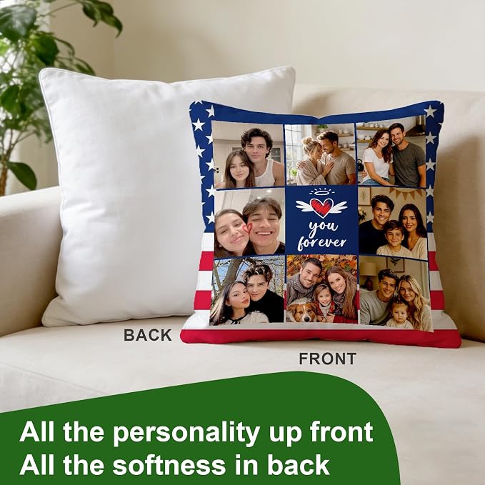 Bemaystar Custom Pillow with Picture & Text, Ships Next Day, Made in USA - Personalized Pillow Picture- Personalized Gifts for Mothers Day, Decorative Throw Pillow (No Insert)-8 Photos