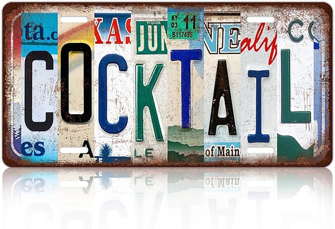Vintage Cocktail License Plate Wall Decor Bar Metal Tin Sign 12 x 6 Inches