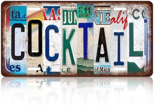 Vintage Cocktail License Plate Wall Decor Bar Metal Tin Sign 12 x 6 Inches
