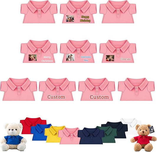 10 Pcs Personalized Teddy Bear Clothes with Text Photo, Custom Stuffed Animal Clothing Fit 8-16 inch Stuffed Bear Clothes for Teddy Bears, Doll Clothing Make Your Own Plush Doll Shirt