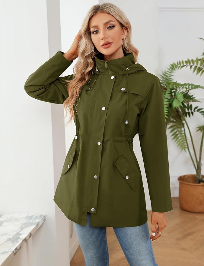 LOMON Women Waterproof Outdoor Hiking Raincoat Women Lined Rain Jacket Lightweight Hooded Jackets Trench Coats