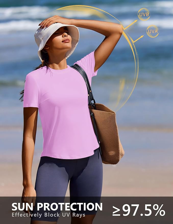 PINSPARK Soft Workout Tops for Women UPF 50+ Sun Protection Shirt Quick Dry Athletic Running Hiking Travel Basic Tee Shirts