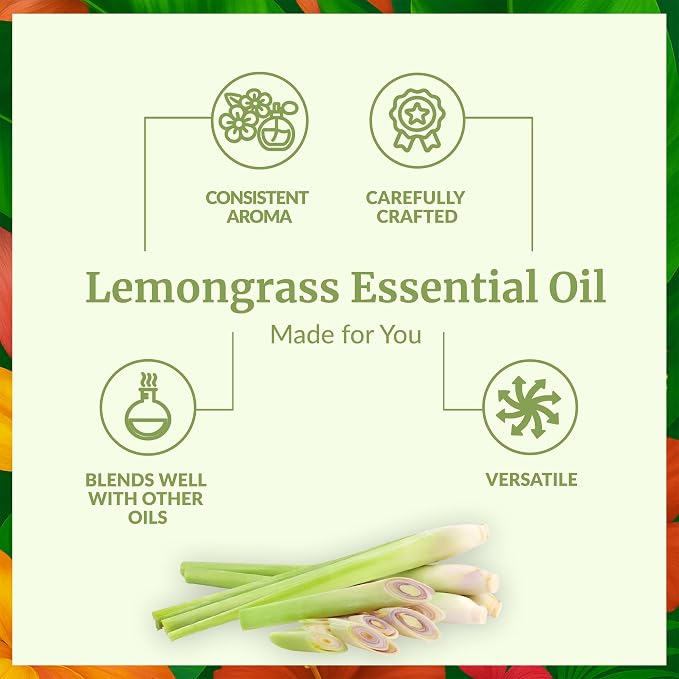 SVA Lemongrass Essential Oil 4 Fl Oz – for Diffuser, Skin & Hair Care – Ideal for Massage & DIY Blends - with Dropper