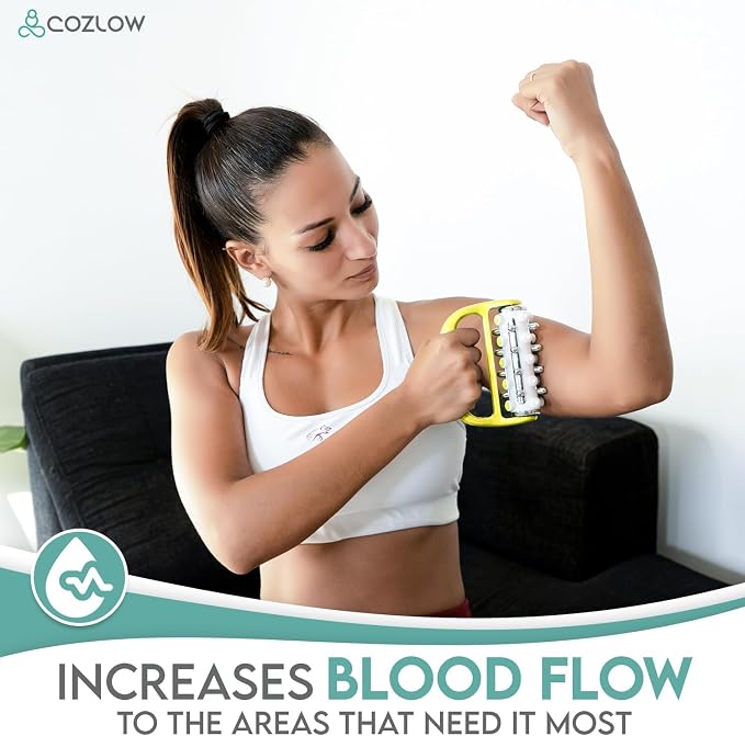 COZLOW - MyoRelease Lymphatic Drainage Massager - Yellow - Handheld Fascia Release + Scar Tissue Massage Roller for Shoulder, Neck, Belly, Thigh, Leg, Back, Glutes - Helps Reduce Cellulite Appearance