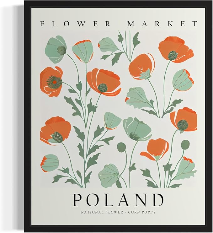 Poland Flower Market Art Print Poster, Wall Art Floral Painting Botanical Decor for Bedroom, Kitchen, Bathroom Livingroom Decoration 82B (Poland, 20"L x 16"W, Unframed)