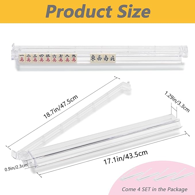 4 PCS Mahjong All-in-One Tile Rack & Pusher,Clear Majiang Tile Racks,Modern Mahjong Racks with Built-in Pushers