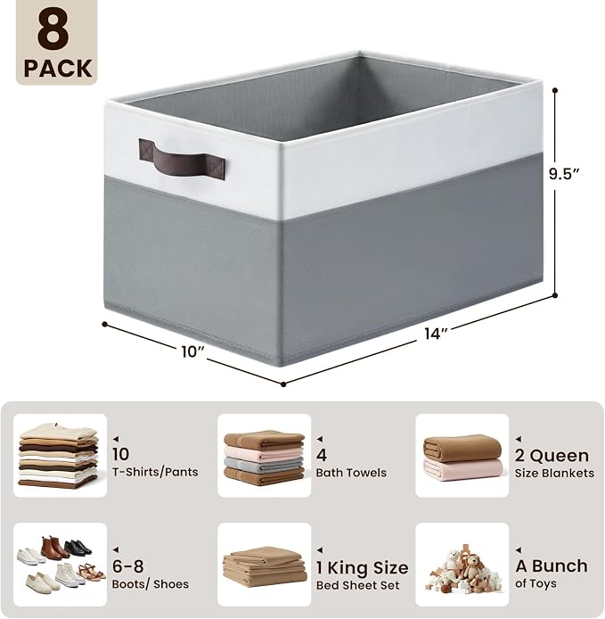 Large Storage Baskets 8 Pack Versatile Fabric Storage Bins for Closet Cabinet Wardrobe Nursery Pantry | Nursery Organizer Bins for Baby Diaper Toys Clothes | Housewarming Mothers Day Gift