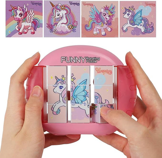 Rotating Puzzle for Kids 3 4 5 6 7 8 Year Old, 4 Puzzles in 1, Toddlers Travel, Car, Airplane, Road Trip Activities, Fine Motor Skills, Fidget, Gift for Boys & Girls Ages 3+ (Alicorn)