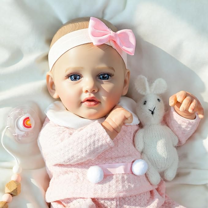 SCOM Reborn Baby Doll Pink Bettie, 18-Inch Lifelike Newborn Girl w/Birth Certificate, Magnetic Pacifier & Bottle, Soft-Touch Vinyl, Pink Outfit – Gift & Collector Doll, Ages 3+