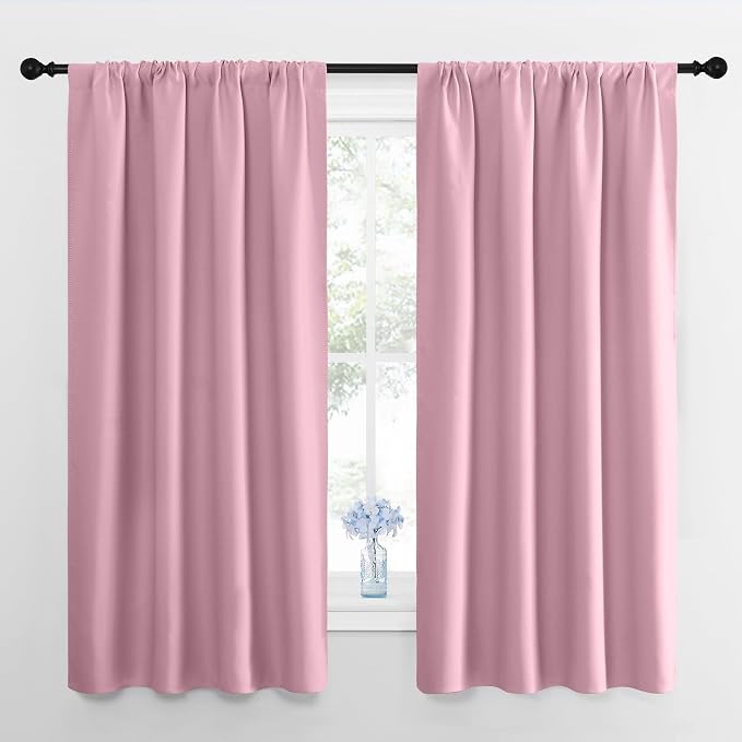 NICETOWN Window Curtains for Bedroom, Rouge Pink, 2 Panels, W42 x L48 -Inch, Home Decoration Thermal Insulated Rod Pocket Blackout Blinds & Drapes for Small Windows