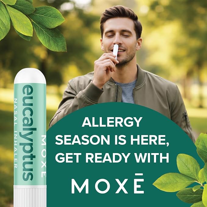 MOXĒ Eucalyptus Essential Oil Nasal Inhaler, Sinus & Congestion Relief, Daily Relaxation, Stress Relief, Therapeutic No-Mess Aromatherapy, Pure and Natural, Made in USA (3 Pack) packaging may vary
