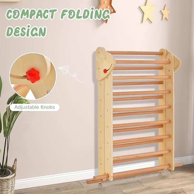 OLAKIDS Pikler Triangle Set 3 in 1 Climbing Toys for Toddlers Foldable Wood Montessori Baby Jungle Gym with Ramp Ladder Slide Kids Indoor Playground Activity Play Structure