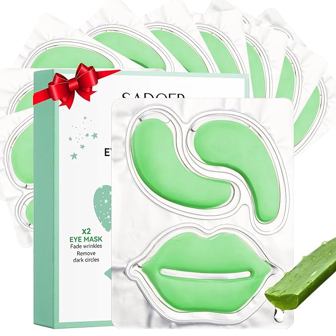 10 Pair Under Eye Mask & 10 Pair Lip Mask Skincare Set, Aloe Vera Lip Patches & Under Eye Patches for Puffy Eyes, Dark Circles, Dry Lips Lines, Deep Hydrating Moisturizing, Birthday Christmas Gifts