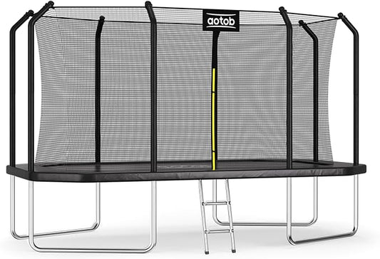 AOTOB 8×12 FT ，8×14 FT Rectangle Trampoline - Perfect Outdoor Large Trampolines for Kids - Gymnastics Style Trampoline with Enclosure Net - Supports Up to 440 lbs
