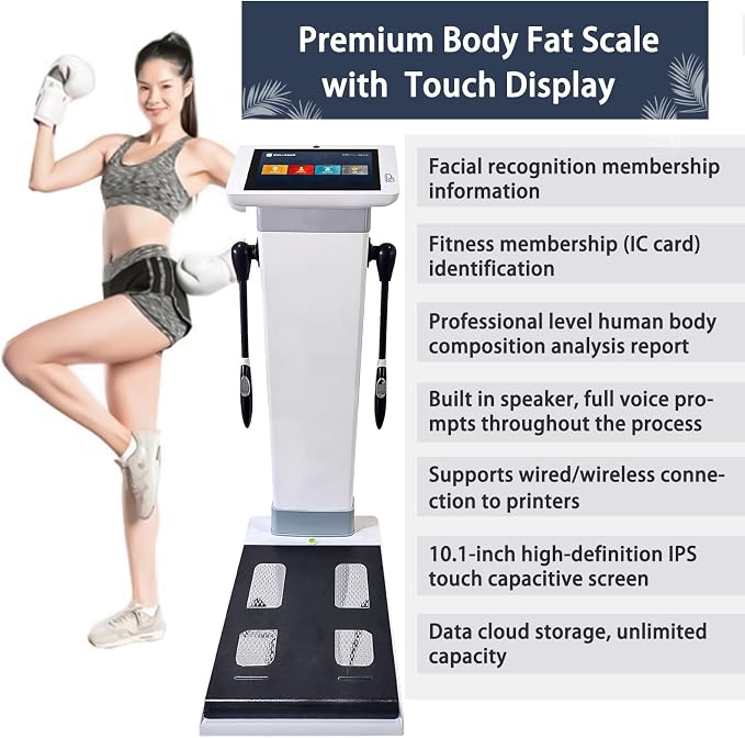 Body Composition Analyzer with Printer & 10.1" HD Touchscreen – Measures Fat%, Muscle Mass, BMI – BIA Scale with Height Detection for Home & Gym, 32 Metrics Tracking