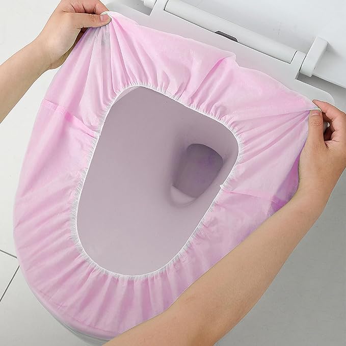 Elastic Large Size Disposable Toilet Seat Covers for Travel,20 Pack Waterproof Toilet Seat Covers for Bathroom,Fit for V/U/O/Square Shape Toilet,Individually Wrapped (2 colors-A set)
