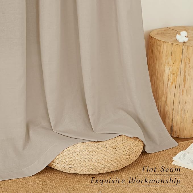 NICETOWN Taupe Linen Kitchen Curtains 36 inch Length, Decorative Thick Flax Small Window Treatments Privacy Assured with Light Filtering for Bedroom/Bathroom, W55 x L36, 2 Panels