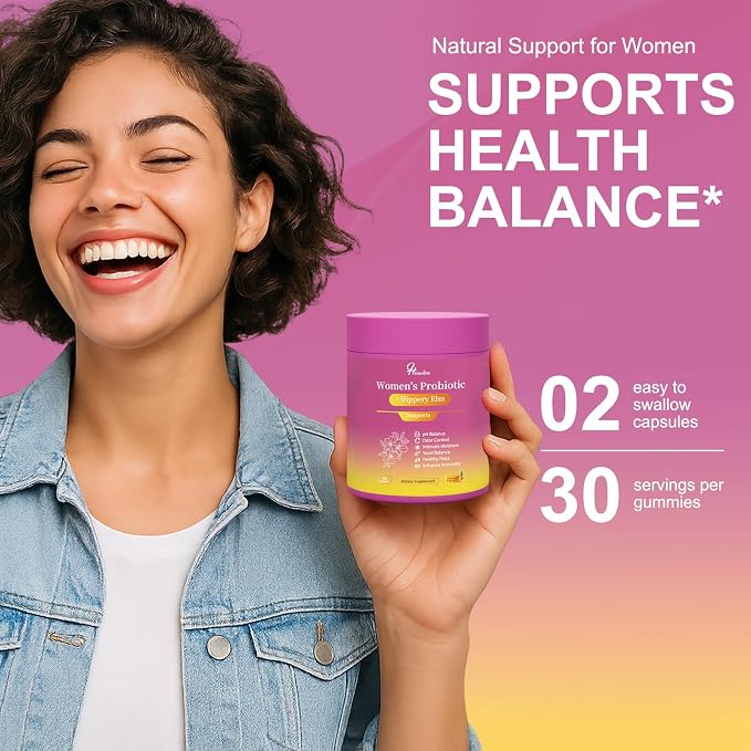 Her Juicy Women's Probiotic Gummies: ph Balance for Women & Slippery elm for Women, Clean Vegan, Pineapple Flavor, Prebiotics Blend, with Slippery Elm, Gut Health & Immune Defense, 60 Gummies