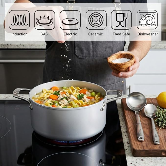 TECHEF - CeraTerra Collection, 5-quart Ceramic Nonstick Soup Pot with Glass Lid (PFAS, PTFE, and PFOA Free), Made in Korea (5-quart)