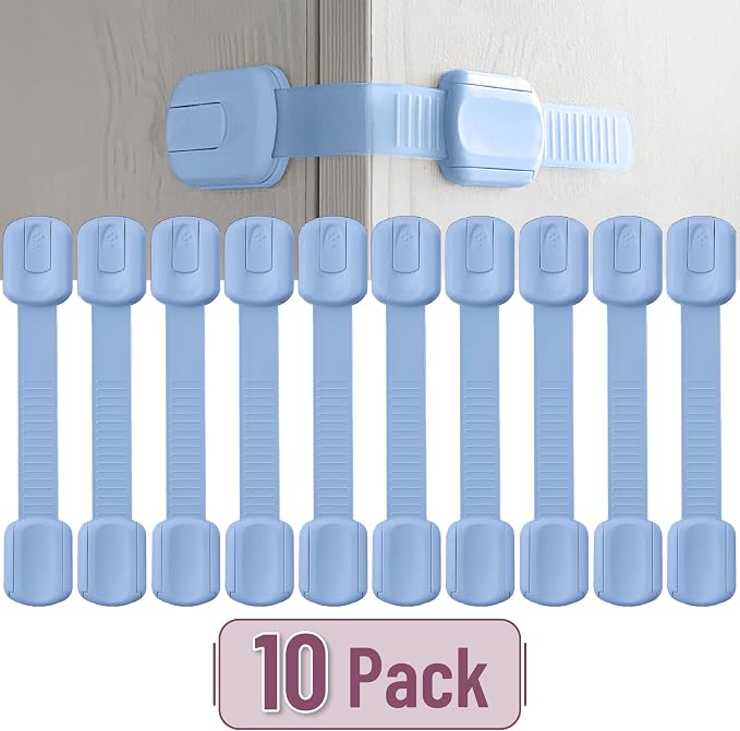 Bates- Child Safety Strap Locks, 10 Pack, Baby Blue, Child Locks for Cabinets and Drawers